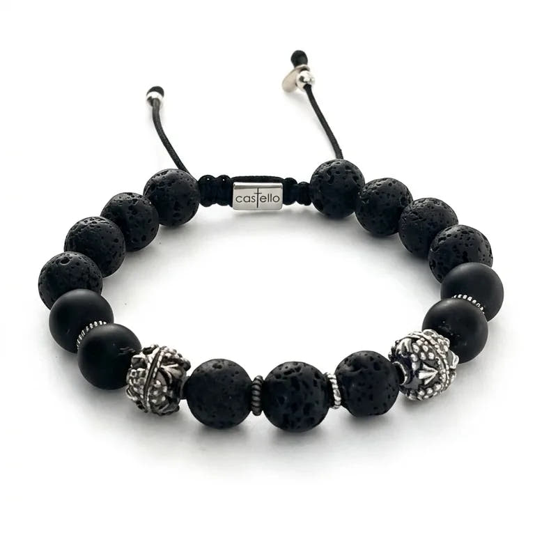 MyKing Lava & Matte Onyx Men's Bracelet, Sterling Silver · 10mm