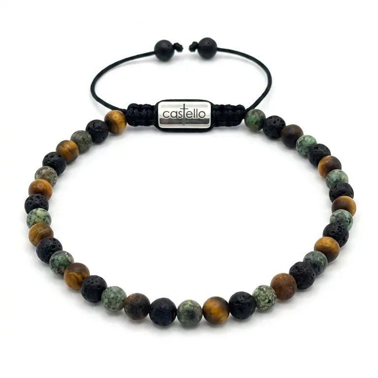 African Turquoise, Lava & Tiger's Eye Men's Bracelet · 4mm