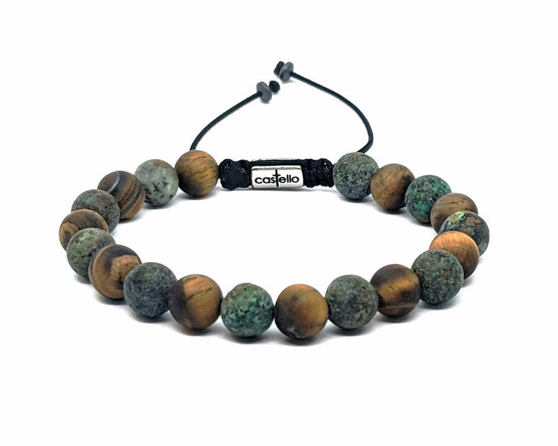 African Turquoise & Tiger's Eye Stacking Bracelet · 8mm
