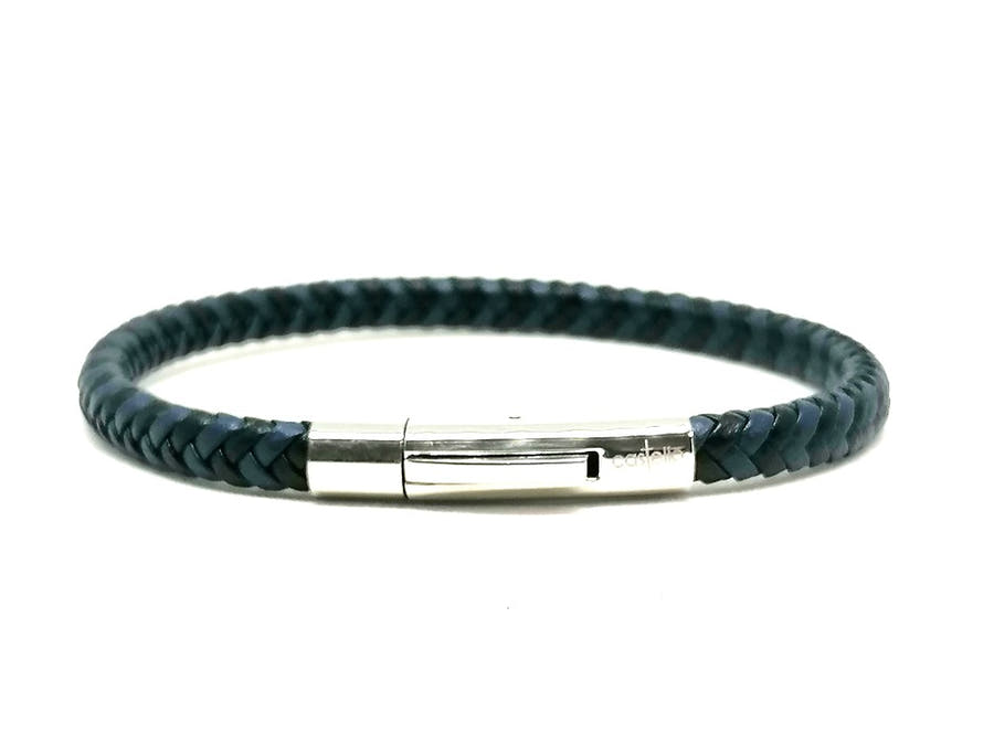Blue-Black Braided Leather Men's Bracelet · 6mm