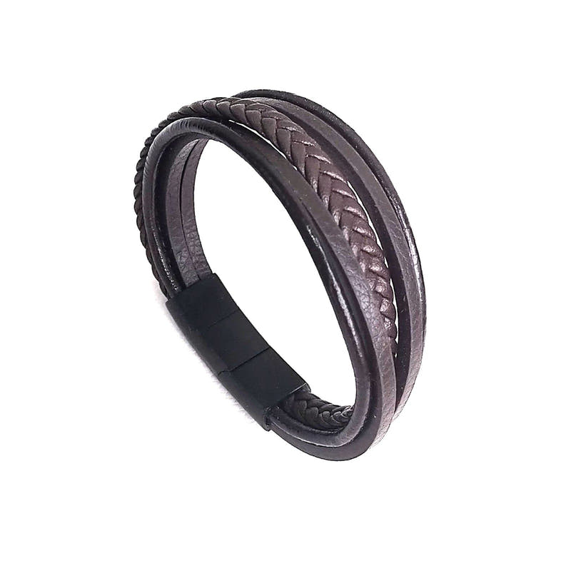 Brown Multi-Strand Braided Leather Bracelet, Men's