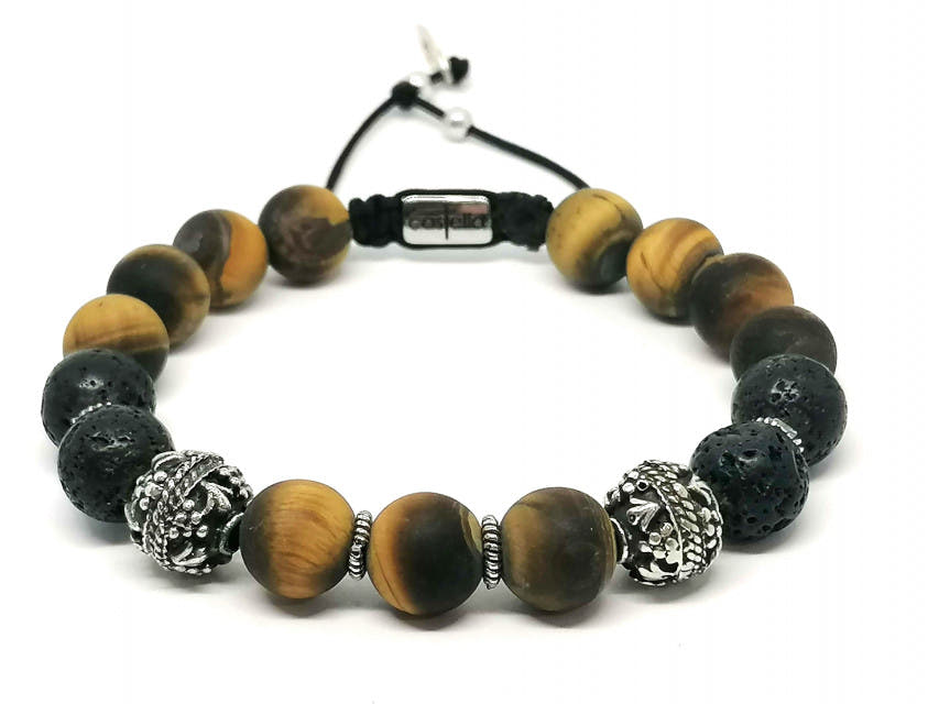 MyKing Lava & Matte Tiger's Eye Men's Bracelet, Sterling Silver · 10mm