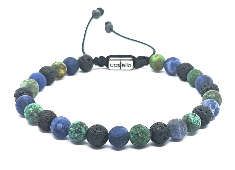 African Turquoise, Lava & Sodalite Boho Bracelet · 6mm