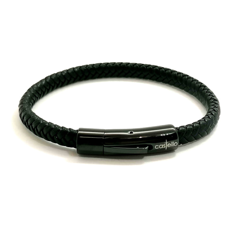 Black Braided Leather Men's Bracelet · 6mm