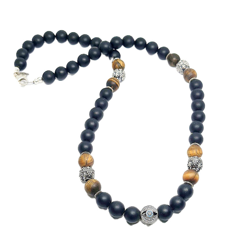 Matte Onyx & Tiger's Eye Statement Necklace · 10mm