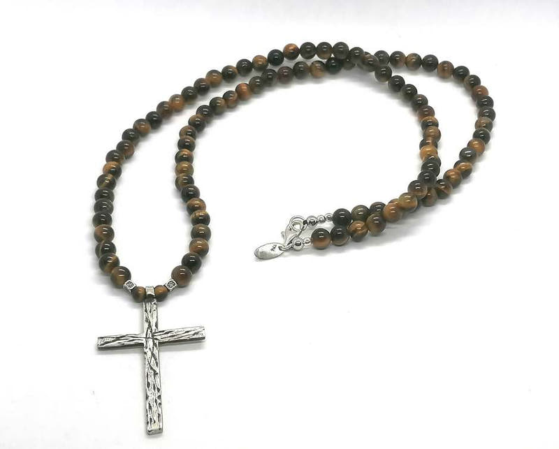 Tiger's Eye Statement Cross Necklace · 6mm