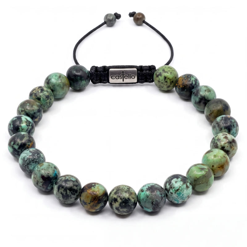 African Turquoise Beaded Bracelet · 8mm