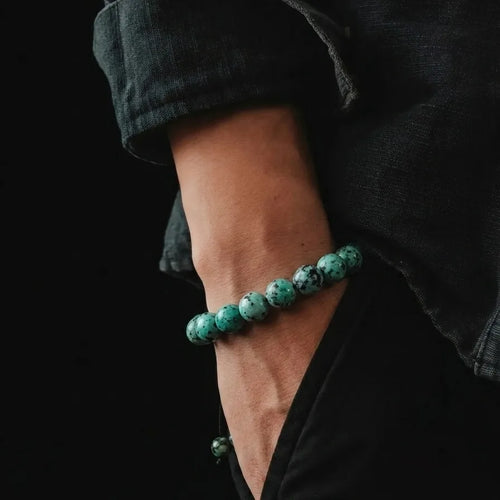 African Turquoise Unisex Bracelet, 10mm, view 2 | Castello Jewels