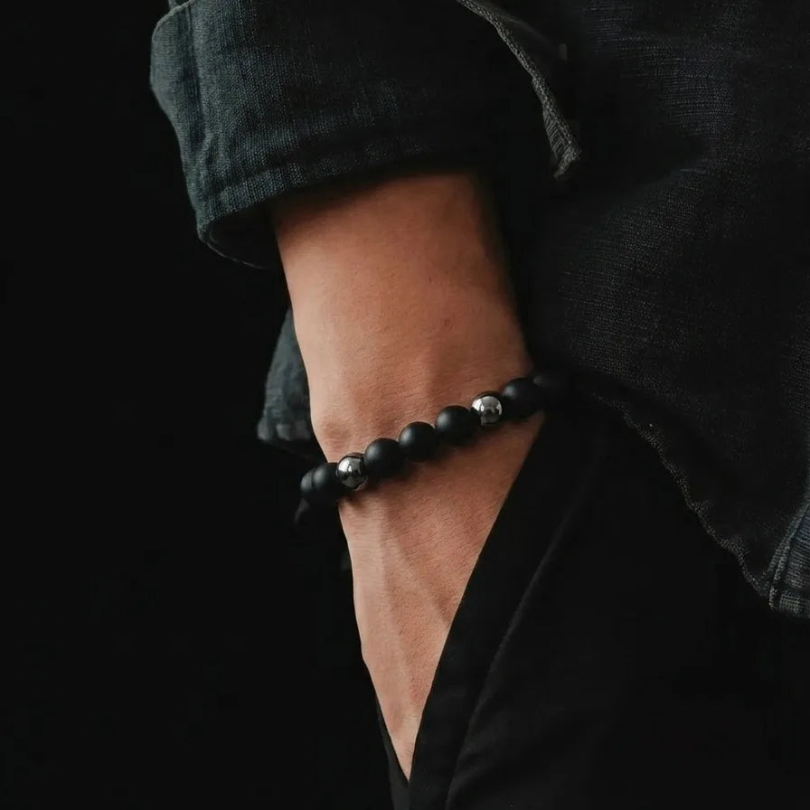 Onyx & Hematite Beaded Bracelet, 10mm, view 2 | Castello Jewels