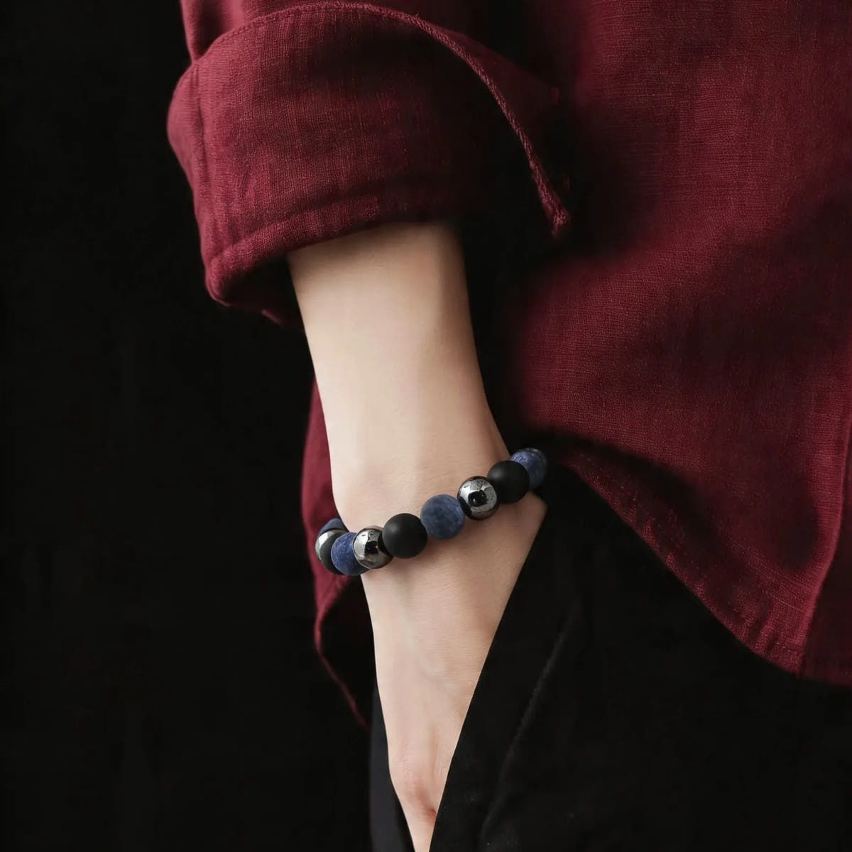 Sodalite, Onyx & Hematite Stacking Bracelet, 10mm, view 2 | Castello Jewels