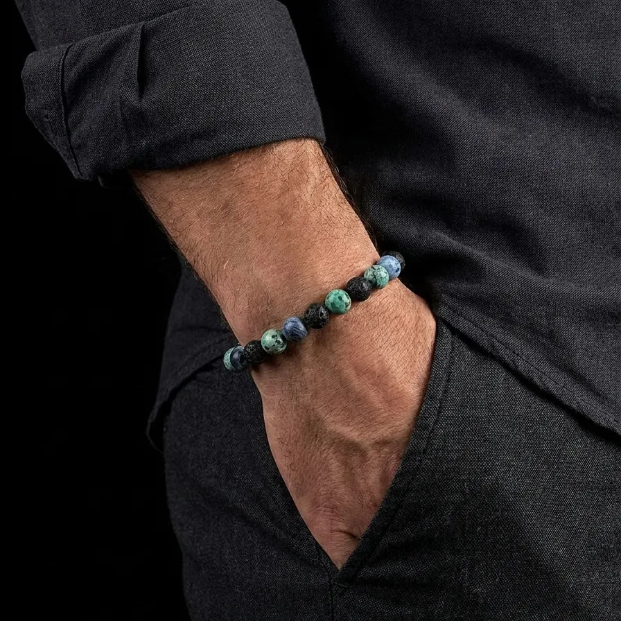 Lava, Sodalite & African Turquoise Gemstone Bracelet, 10mm, view 2 | Castello Jewels