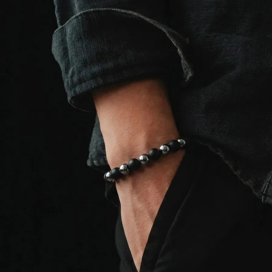 Onyx & Hematite Stacking Bracelet, 10mm, view 2 | Castello Jewels