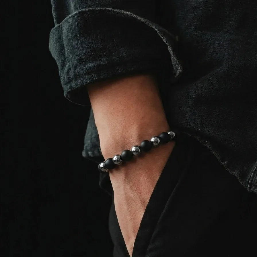 Onyx & Hematite Stacking Bracelet, 10mm, view 2 | Castello Jewels
