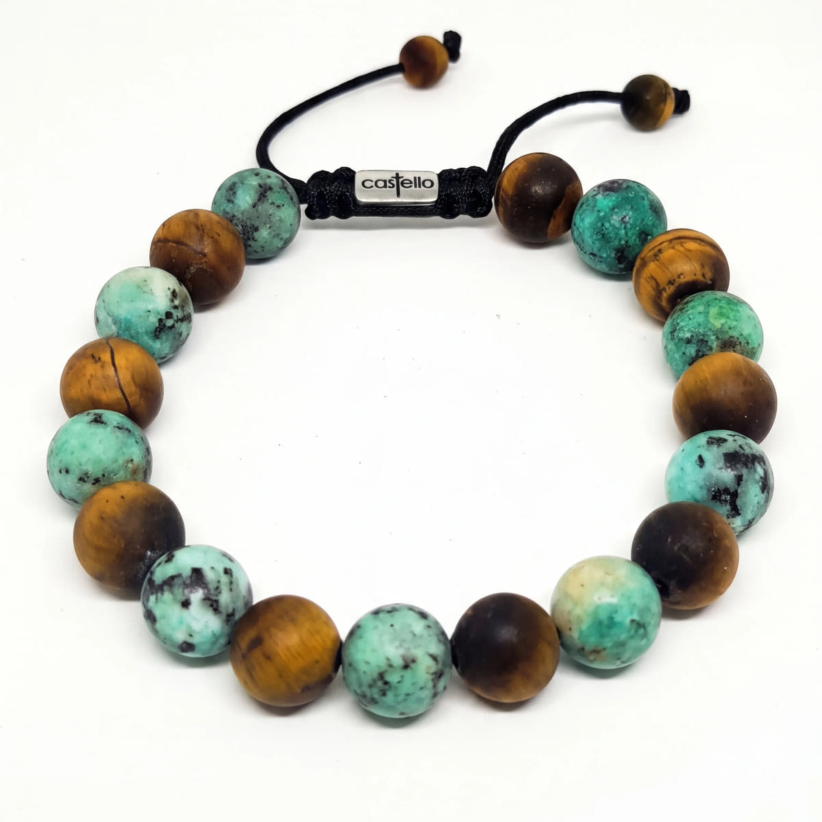 African Turquoise & Tiger's Eye Stacking Bracelet, 10mm | Castello Jewels