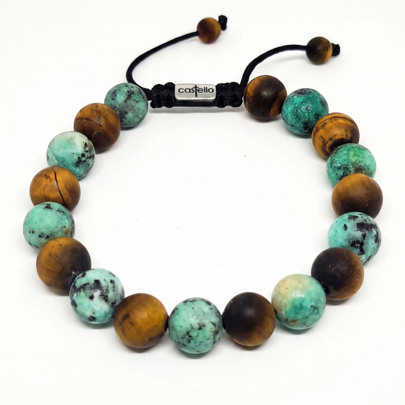 African Turquoise & Tiger's Eye Stacking Bracelet · 10mm