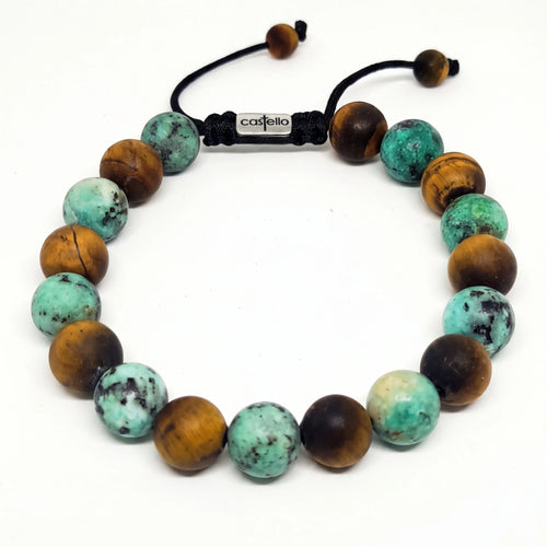 African Turquoise & Tiger's Eye Stacking Bracelet, 10mm | Castello Jewels
