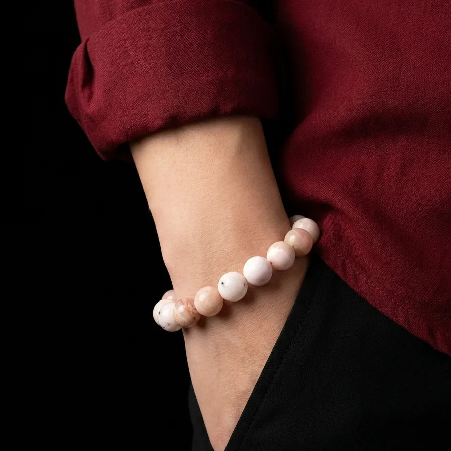 Pink Opal Unisex Bracelet, 10mm, view 2 | Castello Jewels