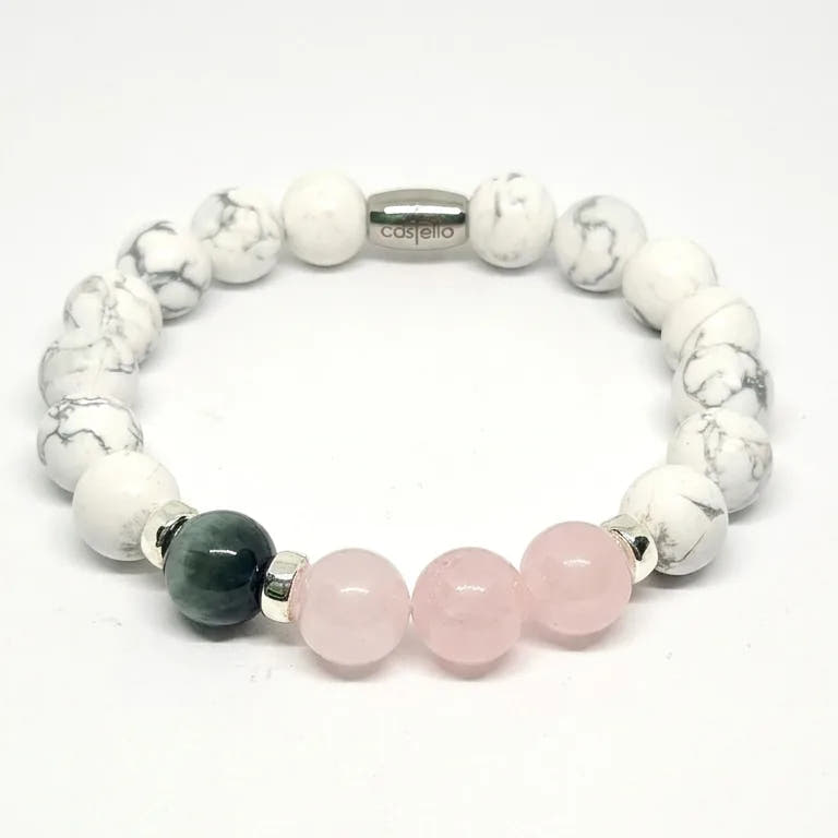Classic Gold-Plated Howlite, Pink Quartz & Eagle's Eye, Timeless, 10mm | Castello Jewels