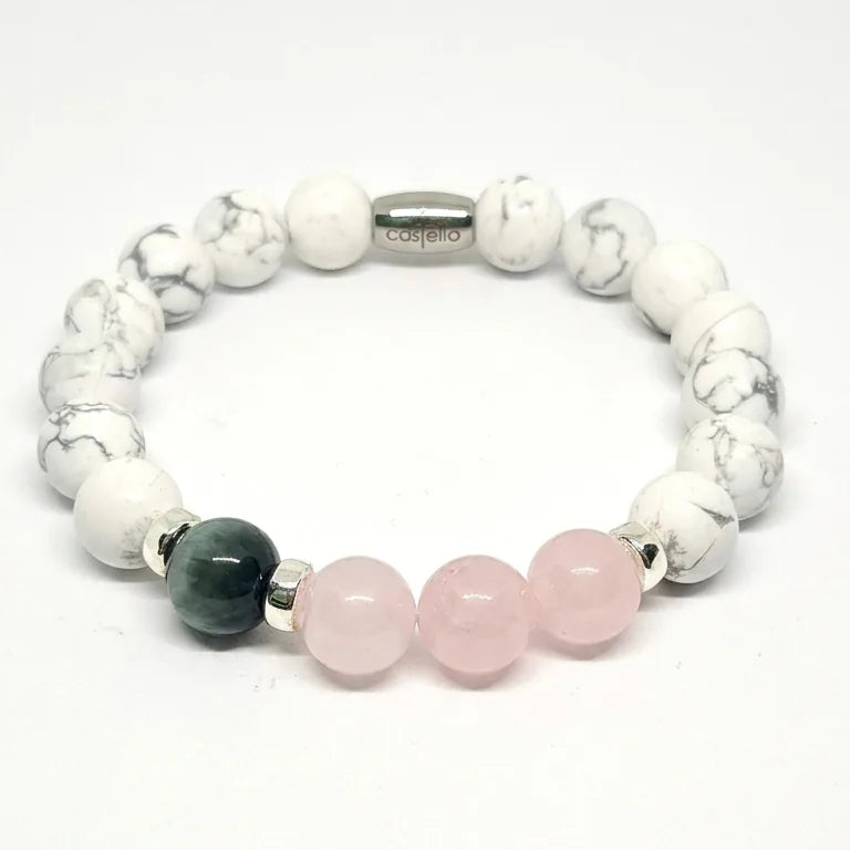 Classic Gold-Plated Howlite, Pink Quartz & Eagle's Eye, Timeless, 10mm | Castello Jewels