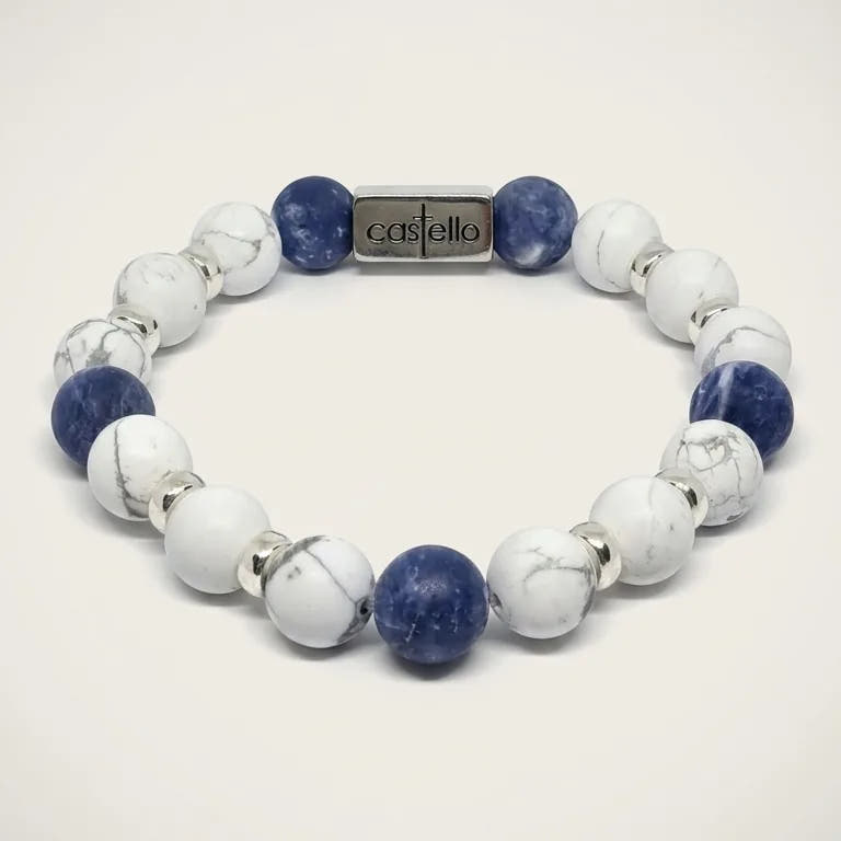 Classic Howlite & Sodalite Accent Sterling Silver Bracelet, 10mm | Castello Jewels