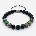 MyKing Polished Onyx & Ruby Zoisite Sterling Silver Bracelet, 10mm | Castello Jewels