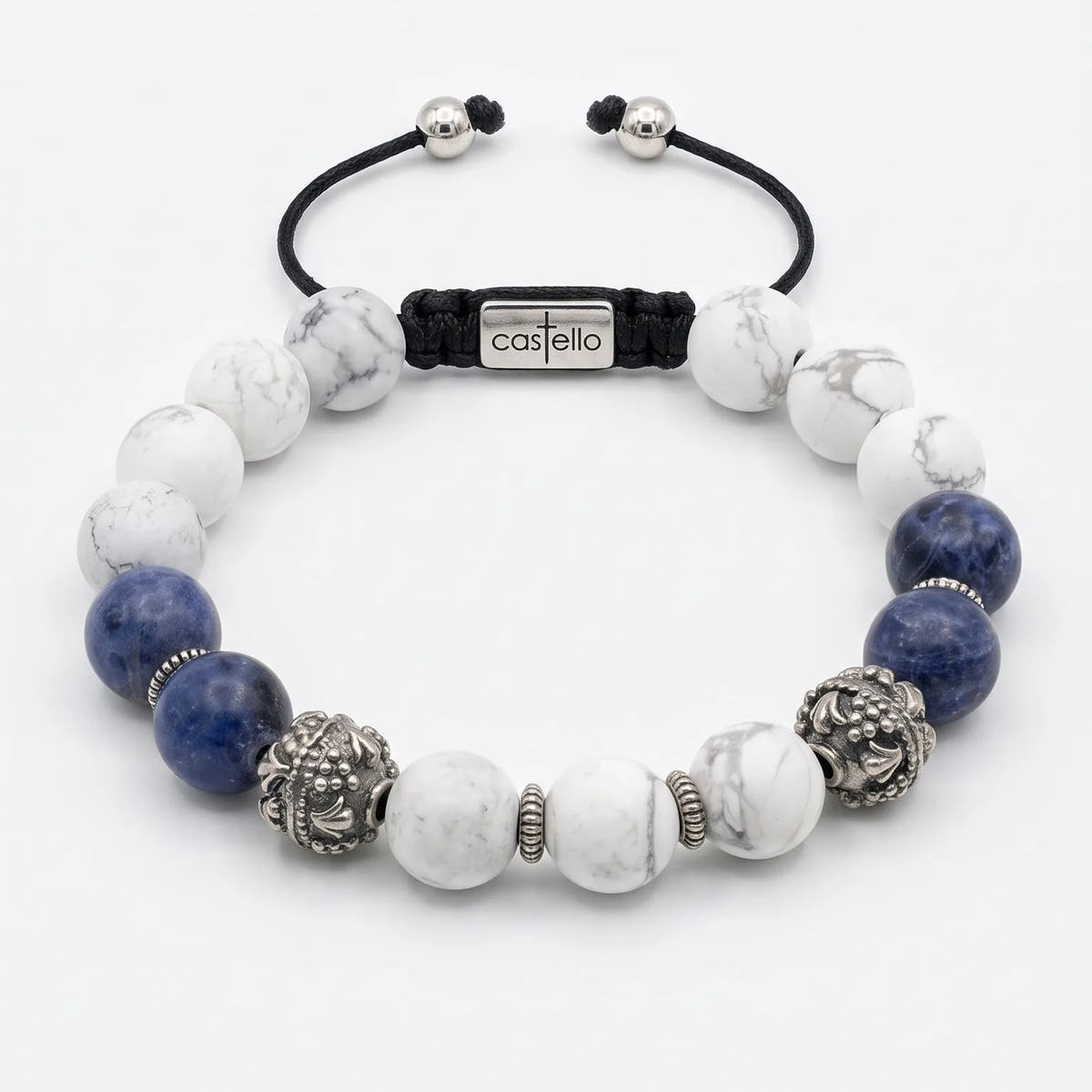 Howlite & Sodalite Sterling Silver Men's Bracelet, Handmade, 10mm | Castello Jewels