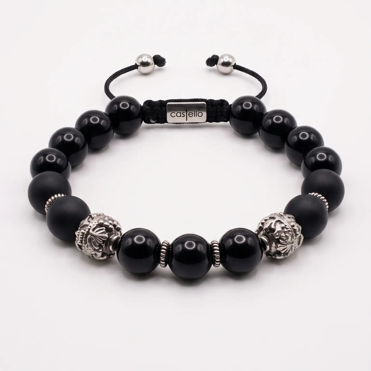 MyKing Polished & Matte Onyx Sterling Silver Bracelet, 10mm | Castello Jewels
