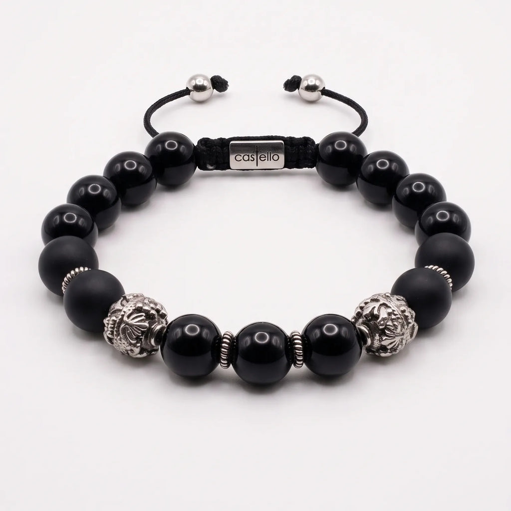 MyKing Polished & Matte Onyx Sterling Silver Bracelet, 10mm | Castello Jewels