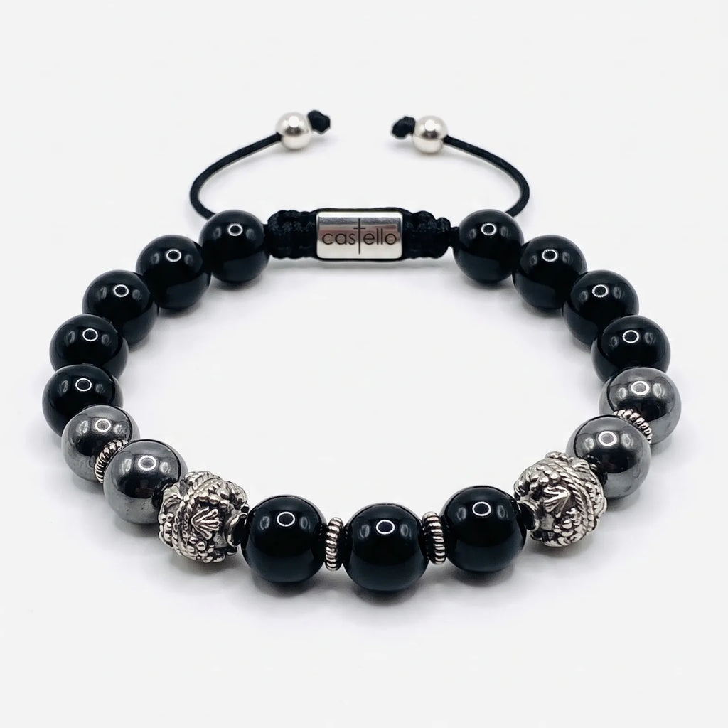 Polished Onyx & Hematite MyKing Beaded Bracelet · 10mm