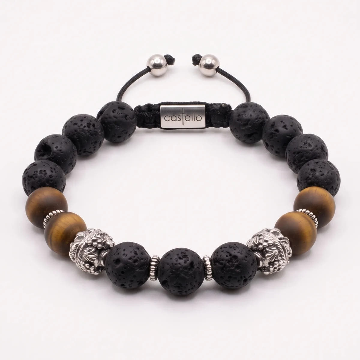 MyKing Lava & Matte Tiger's Eye Men's Bracelet, Sterling Silver, 10mm | Castello Jewels