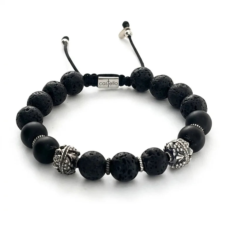 MyKing Lava & Matte Onyx Men's Bracelet, Sterling Silver, 10mm | Castello Jewels