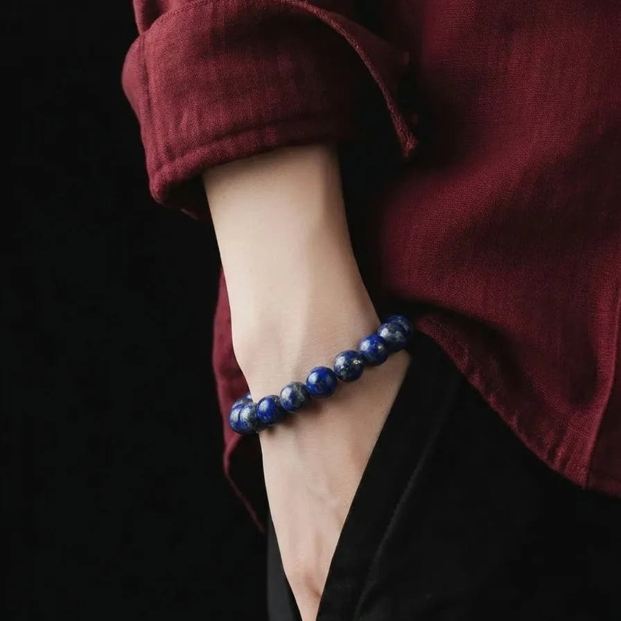 Lapis Lazuli Unisex Bracelet, 10mm, view 2 | Castello Jewels