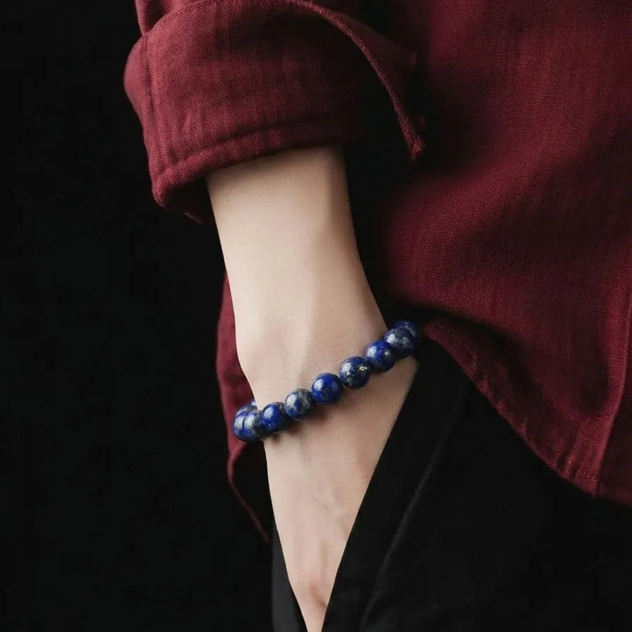 Lapis Lazuli Unisex Bracelet, 10mm, view 2 | Castello Jewels