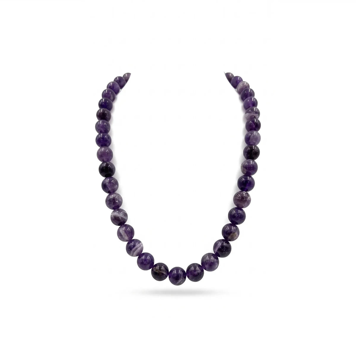 Amethyst Beaded Necklace, Sterling Silver · 10mm