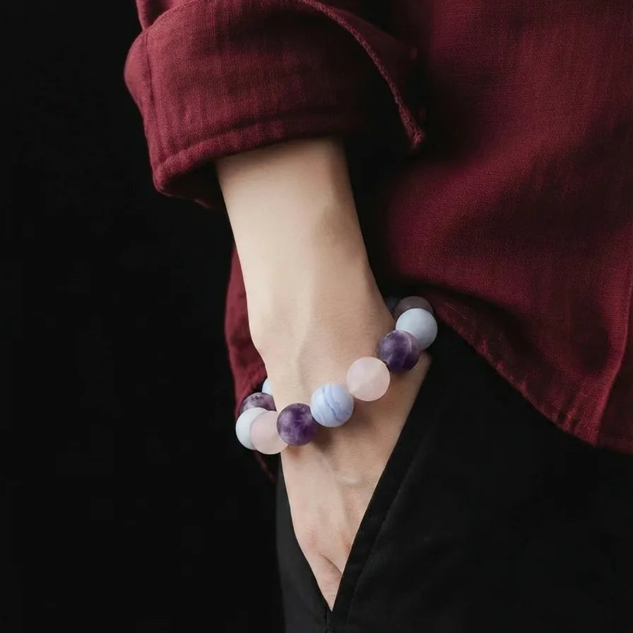 Amethyst, Rose Quartz & Aquamarine Gemstone Bracelet, 12mm, view 2 | Castello Jewels