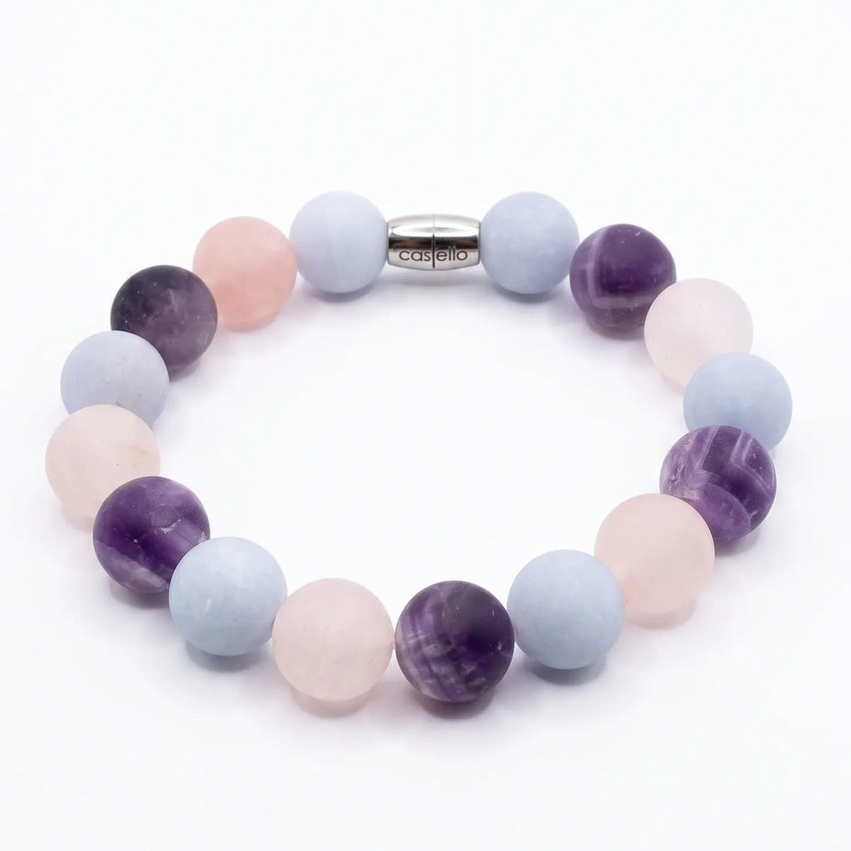 Amethyst, Rose Quartz & Aquamarine Gemstone Bracelet · 12mm