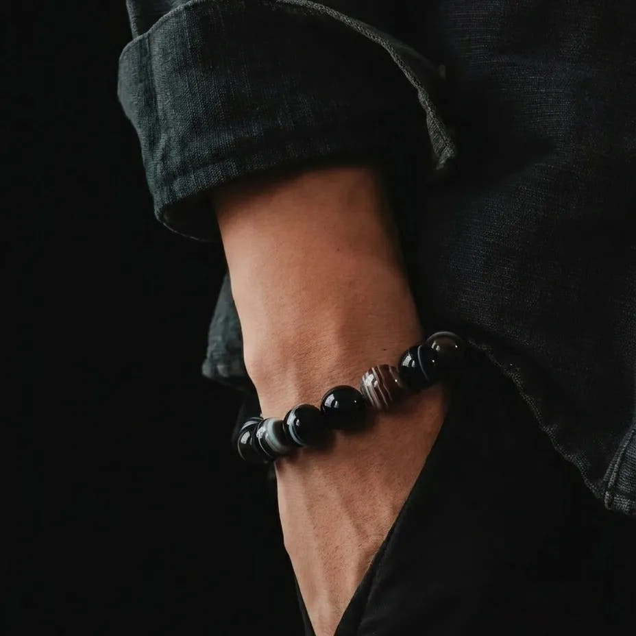 Agate Eye Men's Bracelet, 12mm, view 2 | Castello Jewels