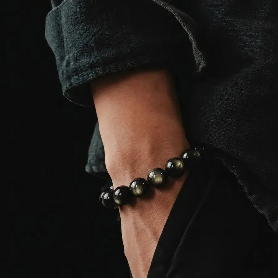 Polished Obsidian Stacking Bracelet, 12mm, view 2 | Castello Jewels