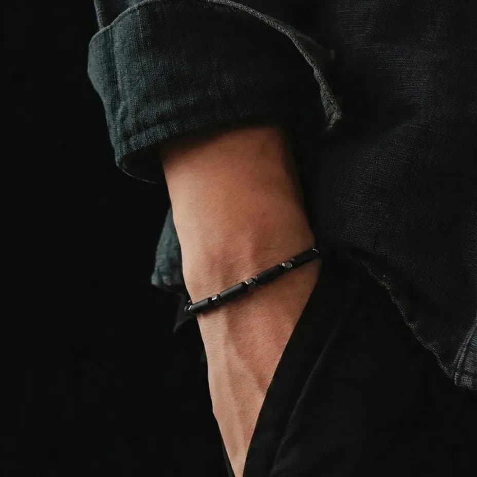 Onyx & Hematite Tube Bracelet, 2mm, view 2 | Castello Jewels