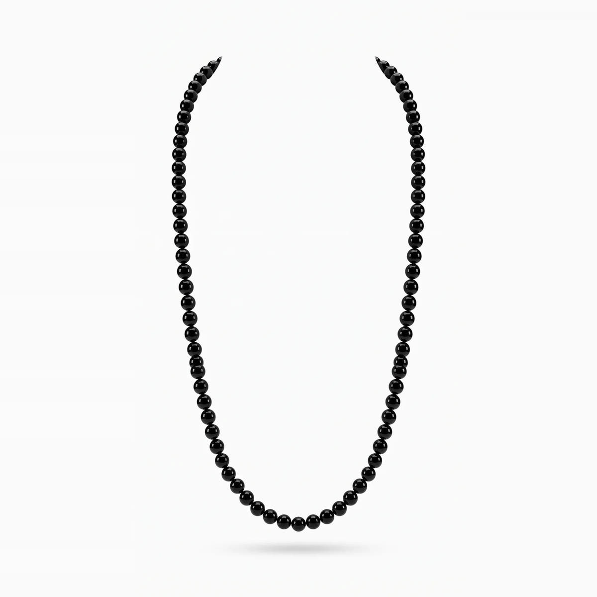 Polished Onyx Beaded Necklace, Sterling Silver · 4mm