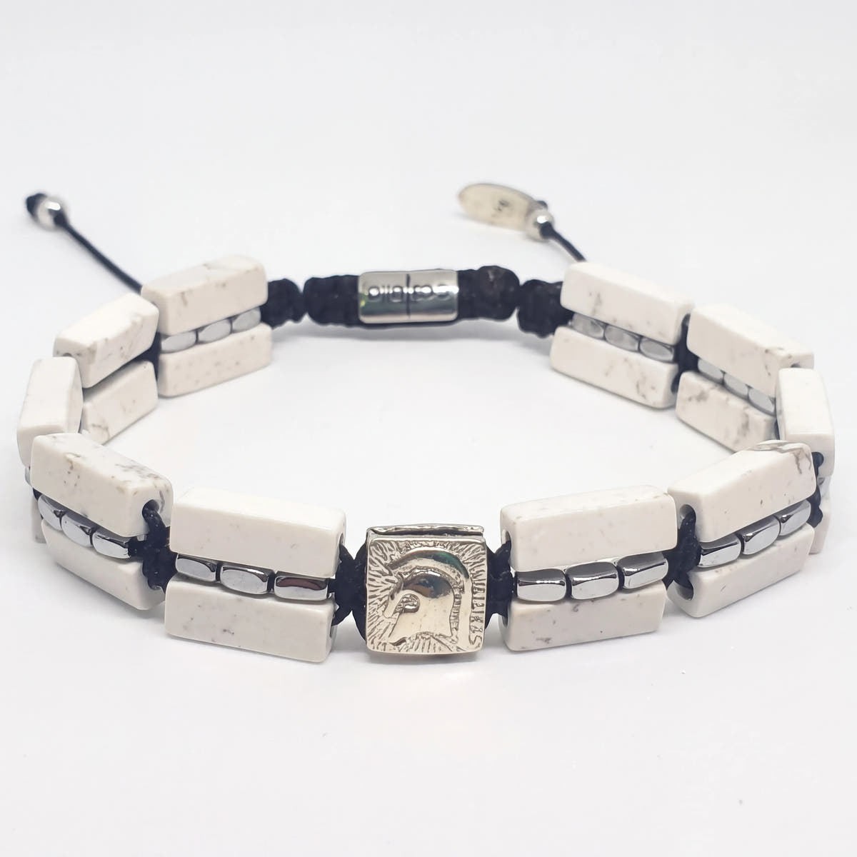 Howlite & Hematite Men's Bracelet, Sterling Silver, 4x13mm | Castello Jewels