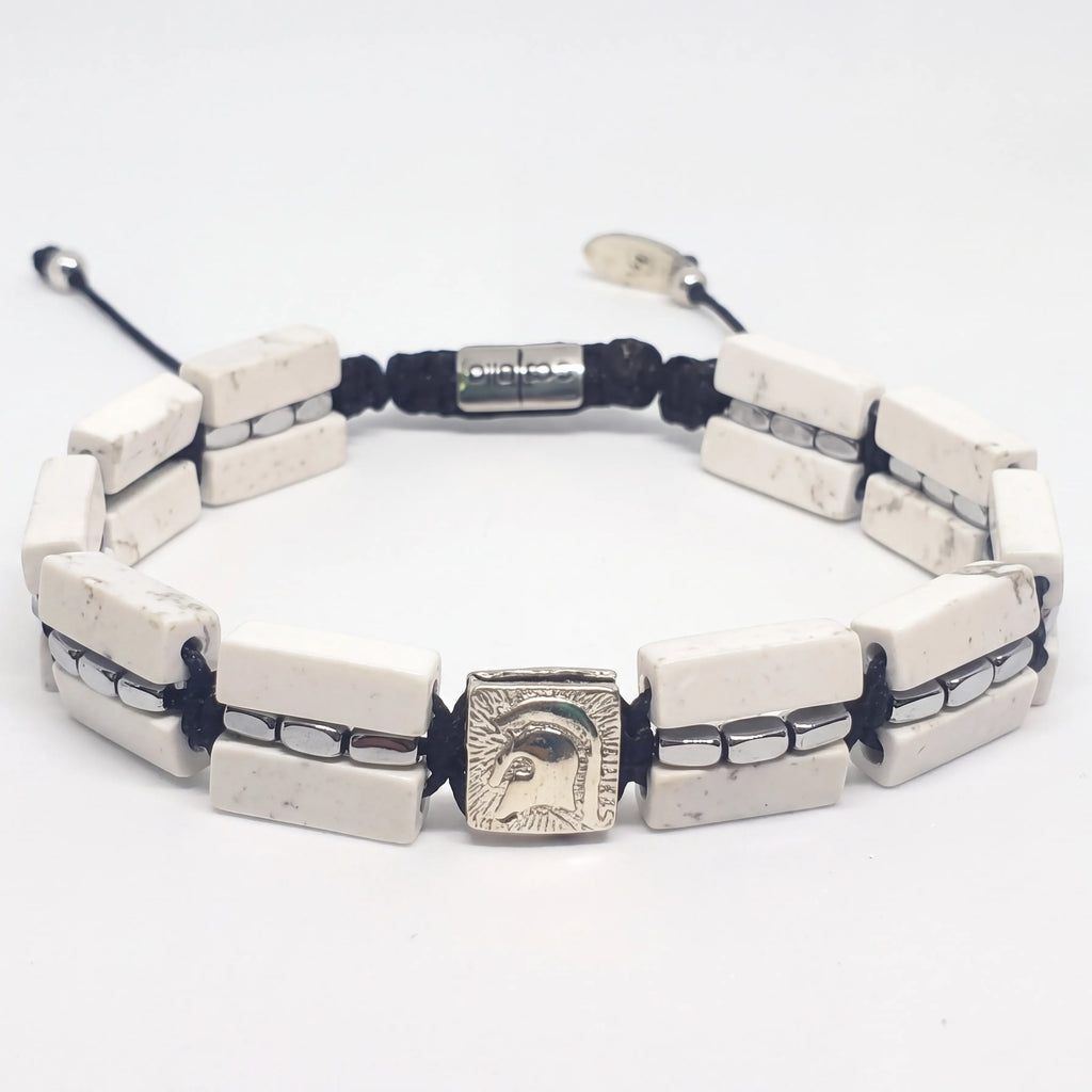 Howlite & Hematite Men's Bracelet, Sterling Silver, 4x13mm | Castello Jewels