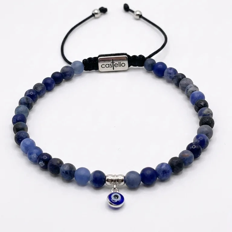 Sodalite Gemstone Bracelet, Evil Eye · 4mm