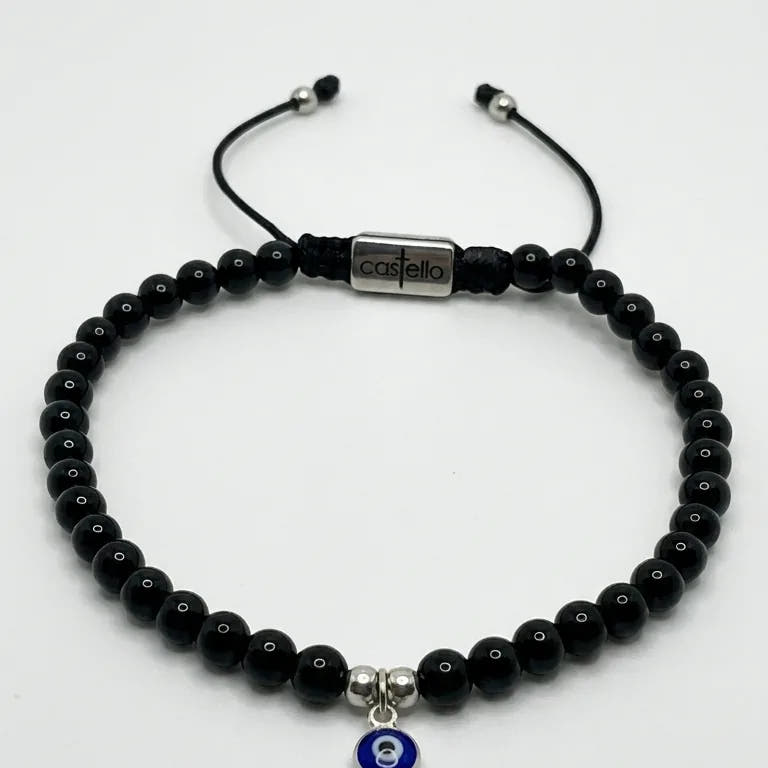 Polished Onyx Nazar Bracelet, Sterling Silver · 4mm