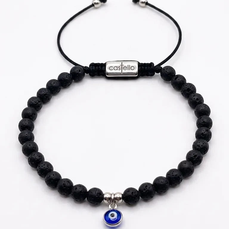 Lava Stone Protection Bracelet, Evil Eye · 4mm