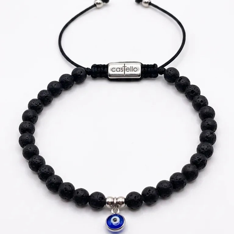Lava Stone Protection Bracelet, Evil Eye · 4mm