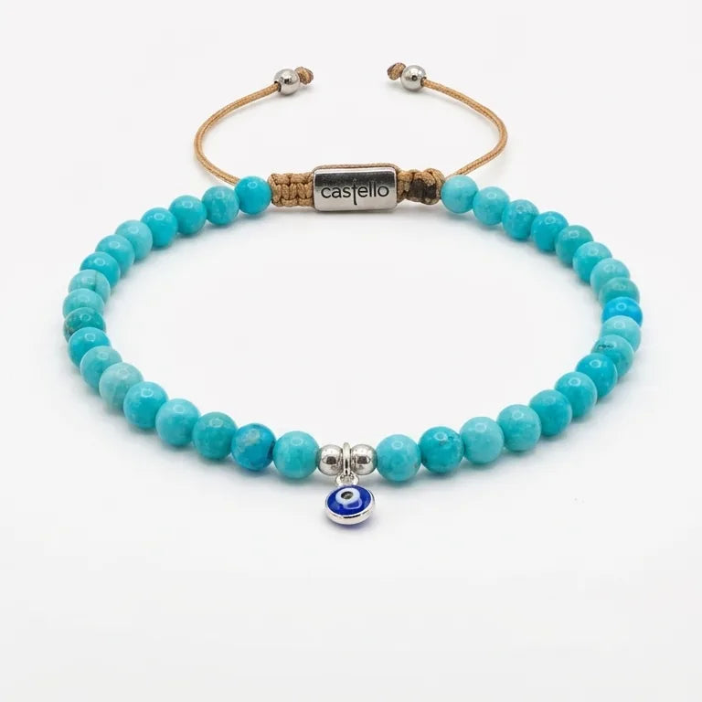 Turquoise Evil Eye Bracelet, Sterling Silver, 4mm | Castello Jewels
