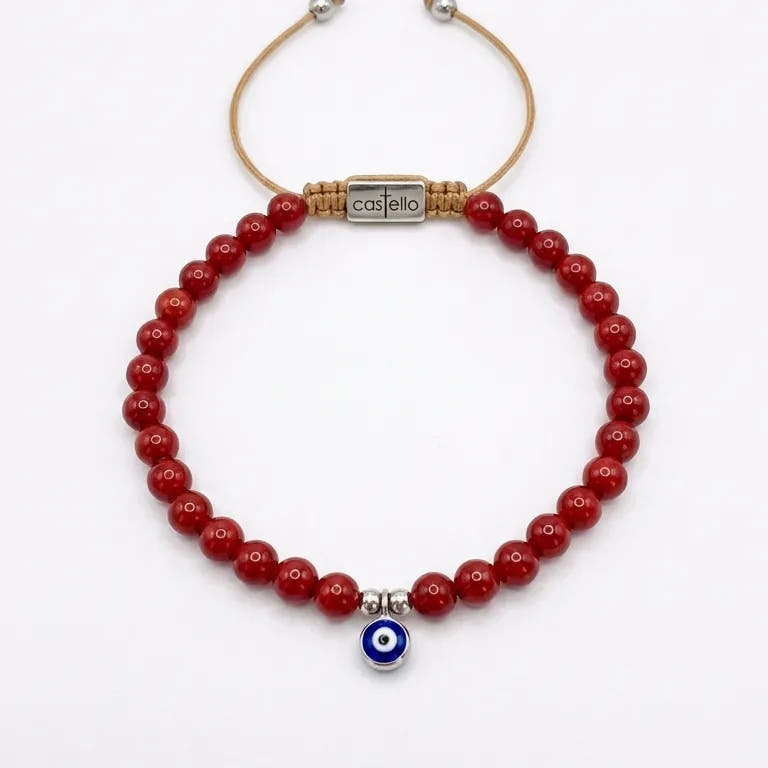Red Jasper Protection Bracelet, Evil Eye · 4mm