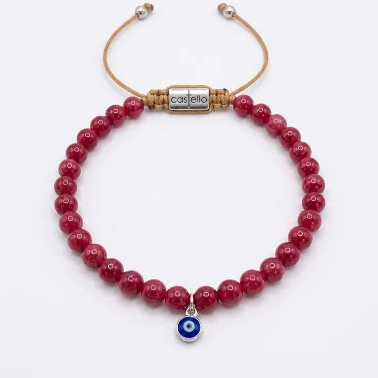 Dark Rhodonite Gemstone Bracelet, Evil Eye, 4mm | Castello Jewels