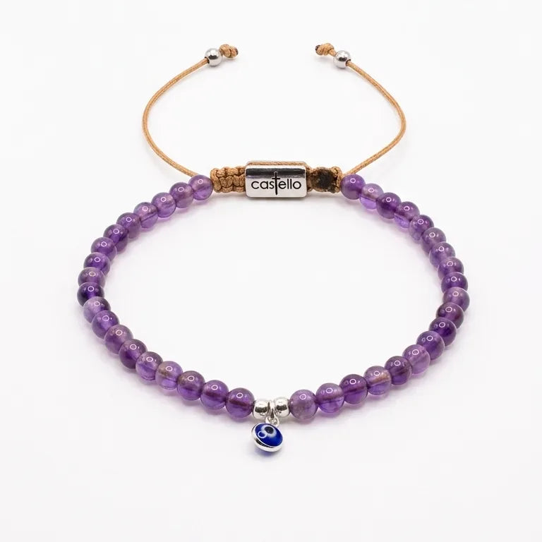 Amethyst Evil Eye Beaded Bracelet, 4mm | Castello Jewels